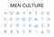 Men culture line icons collection. Women society, Children tradition, Elderly customs, Family heritage, Employee ethos