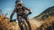 Men cycling in nature, mountain biking, extreme sports adventure generated by AI