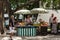 Men dealing with fresh fruit on the street stall in Funchal, Madeira.