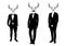 Men with deer heads black and white silhouette set.