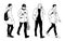 Men in different poses. Monochrome vector illustration of set of young and adult men standing and walking in simple line