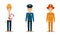 Men of different professions set, engineer, policeman, fireman, working people vector Illustration on a white background