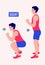 Men doing SQUAT exercise, Men workout fitness, aerobic and exercises. Vector Illustration.