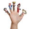 Men drawn on the fingers with clay accessories. The choice of future profession.