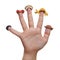 Men drawn on the fingers with plasticine wigs