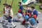 Men dressed in soldier`s uniforms taking part in march, Fort Ontario, New York, 2016