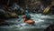 Men exhilarating adventure paddling through extreme white water rapids generated by AI