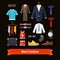 Men fashion colourful flat icon set