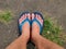 Men feet used flip-flop sandals