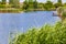 Men fishing in artificial pond