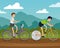 Men friends ride bicycle vehicle