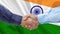 Men handshaking closeup over Indian flag waving animation