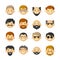Men head avatar iconset with beards, mustaches, glasses and rosy cheeks