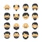 Men head avatar iconset with beards, mustaches and rosy cheeks