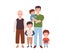 Men of a large family of three generations, flat vector illustration isolated.