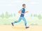 Men in mask running outdoor, jogging and training in park, physical activity outdoors, flat vector illustration