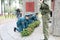 Men military and old man grandfather veteran of the Second World War in medals day of victory Moscow, Russia, 05.09.2018