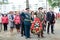 Men military and old man grandfather veteran of the Second World War in medals the day of victory Moscow, Russia, 05.09.2018.