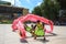 Men performs the Dragon dancing to practise prepare for lunar New Year at a Pagoda