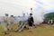 Men in period costume, preparing for canon demonstration, Fort Ticonderoga, New York, 2016