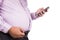 Men pinching unhealthy big tummy with visceral or subcutaneous f