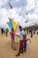 Men prepare to launch their kite on Negombo beach in Sri Lanka during the annual kite festival.