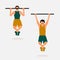 Men pull-up training on horizontal bar. Strong man in sportswear. A Professional sportsman. Flat vector illustration