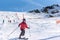 Men ride a telemark in Sunny Day in Grandvalira Ski Station in Andorra.