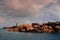 Men ruz lighthouse and pink granit coast boulder in Brittany