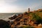 Men ruz lighthouse at Pink Granite coast in Brittany