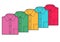 Men`s blank folded shirt template. Multicolored shirts set. Vector