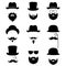 Men`s collection. Mustache, glasses, beard, pipe and top hat.