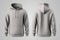 Men\\\'s grey hoodie template, natural shape, front and back view, isolated