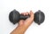 Men`s hand with dumbbell, white background, exercise to lower the upper arm. Close other views. illustration