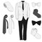 Men`s jacket. Ceremonial men`s suit, tuxedo. Accessories set. Ve