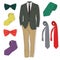 Men`s jacket. Ceremonial men`s suit, tuxedo. Accessories set. Ve