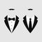 Men`s jackets. Tuxedo with mustaches. Weddind suits with bow tie and with necktie. Vector icon.