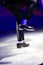 Men\\\'s legs in motion in stage trousers with stripes and leather shoes for Irish dancing on the floor