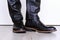 Men`s modern black leather ankle boots shoes