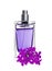 Men\'s perfume in beautiful bottle with violet flowers