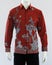 Men\'s red batik shirt with long sleeves, looks dashing and neat