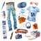 Men\'s Set of trendy look. Watercolor clothes