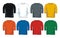 Men`s three-quarter round neck t-shirt templates, Front views.