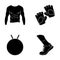 Men`s torso, gymnastic gloves, jumping ball, sneakers. Fitnes set collection icons in black style vector symbol stock