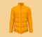 Men`s warm sport puffer jacket isolated over orange background
