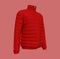 Men`s warm sport puffer jacket isolated in red background