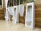 Men`s white urinals design, Close up row of outdoor urinals men public toilet