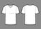 Men`s white V-neck t-shirt design templates front, back views. Vector illustration