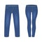 Men`s and women`s dark blue denim jeans pants isolated on white background. Trendy fashion denim casual clothes, jeans