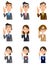Men`s and women`s upper body set of office workers who raise their index fingers and explain